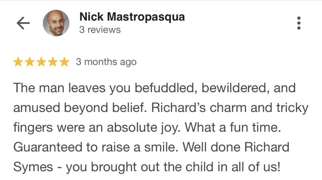 A 5 star google review screenshot. Kind fun word left that appreciate the performance.
