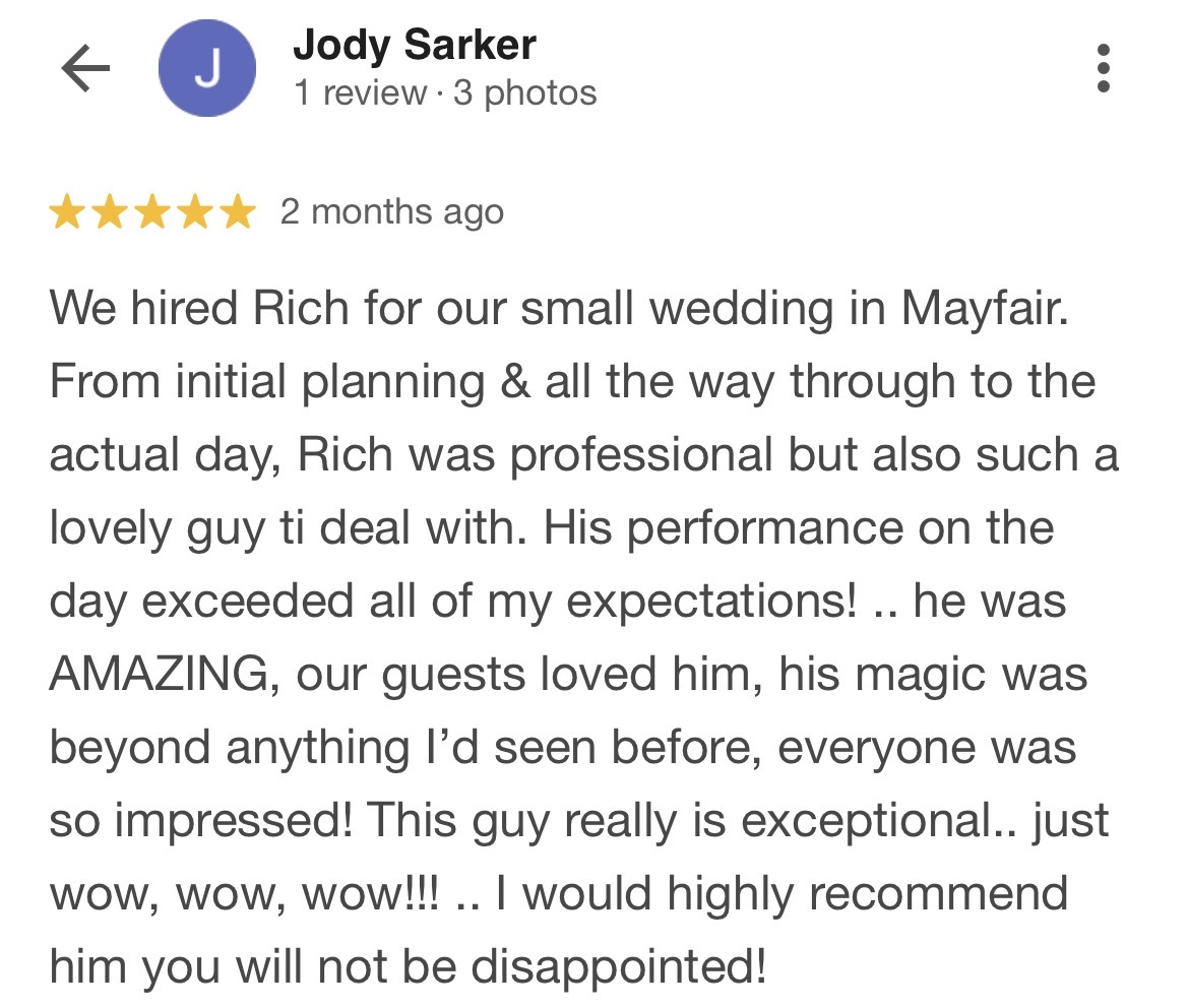 Table magic review from wedding guests during drinks reception