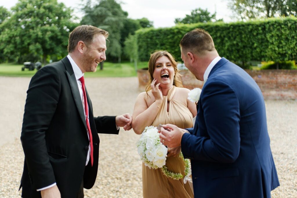 Couple enjoying close up magic together at an Essex wedding