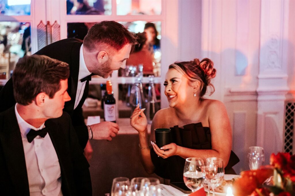 Wedding guest reacting to magic between dinner courses