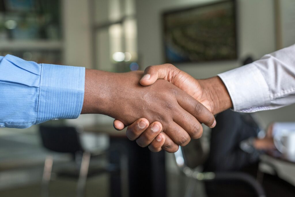 Handshake of two hands. Showing trust in business.